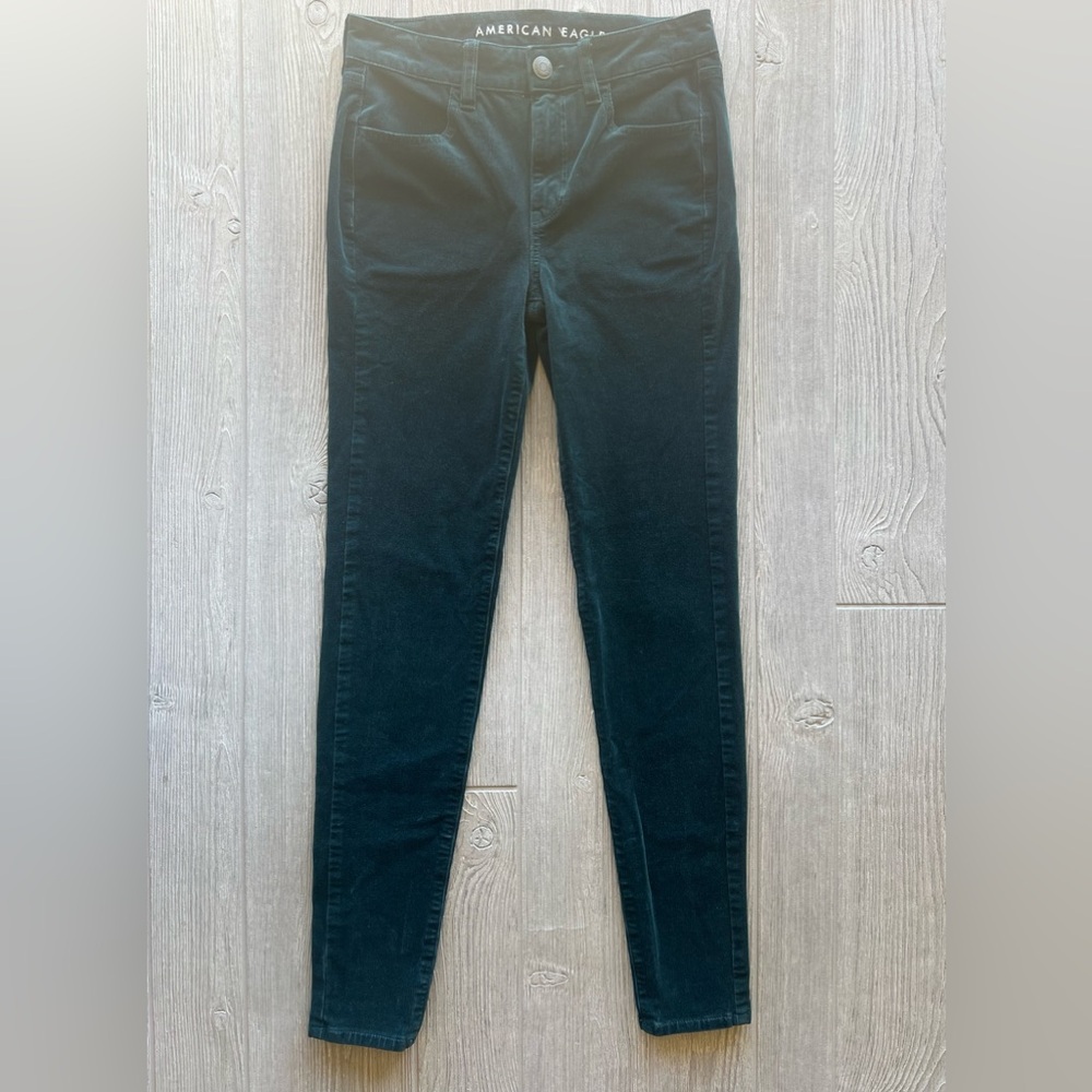 American Eagle Emerald Green Velvet High Rise Corduroy Jeggings Size 2